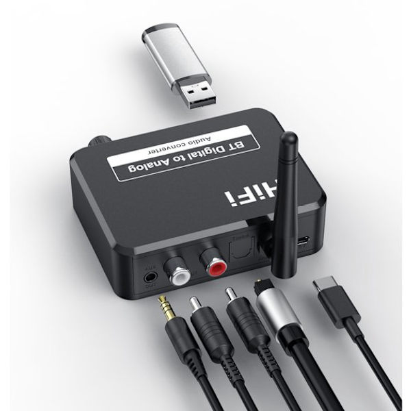 Bluetooth lydadapter - BT 5.3 - SPDIF/3.5mm AUX//RCA/USB - Bluetooth lydmottaker - B35T - Svart