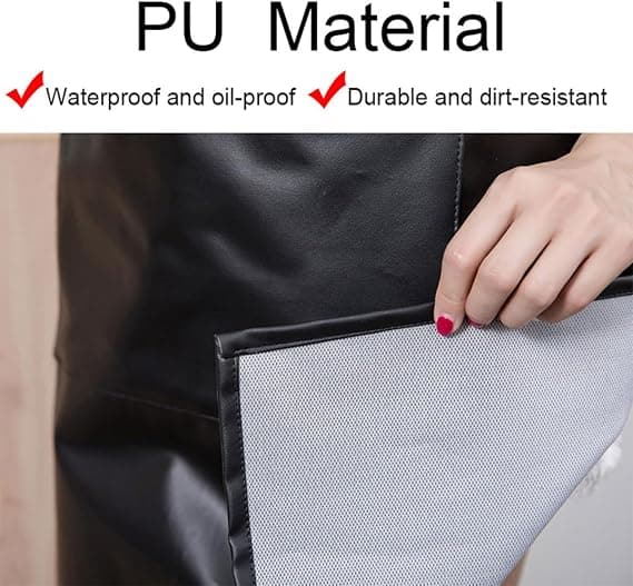 Vanntett forkle Stor lomme PU-materiale Vanntett Oljetett Støvtett Forkle Svart og Rødt 2pcs