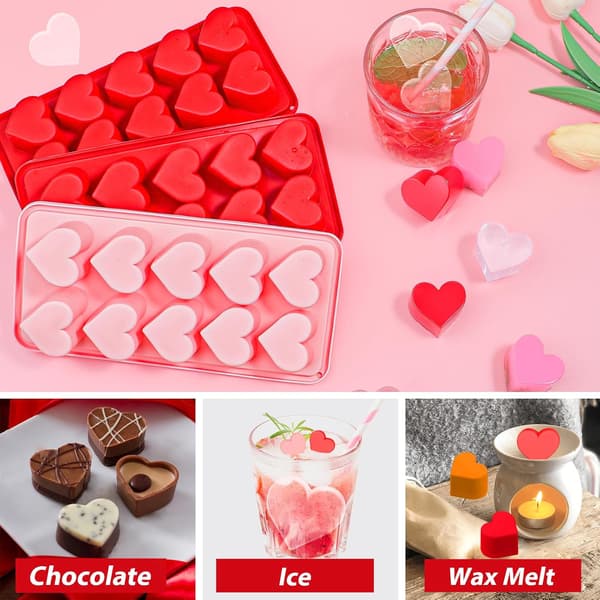 Hjerte Isterningeforme, 10-rums Hjerteformede Silikoneforme til Chokolade, Isterninger, Slik, Pink Røde Isterningebakker til Cocktails (Pakke med 3)