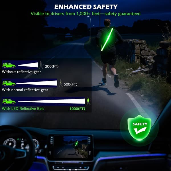 LED reflekterende bælte til nattevandring, høj-synligheds reflekterende løbeudstyr, LED lysende løbebælte