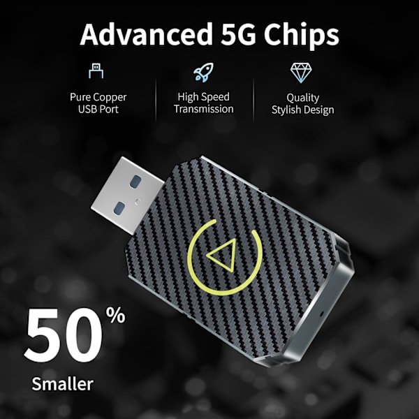 Trådløs CarPlay- og Android Auto-adapter – konverterer kablede forbindelser til trådløse på få sekunder med et kompakt design.