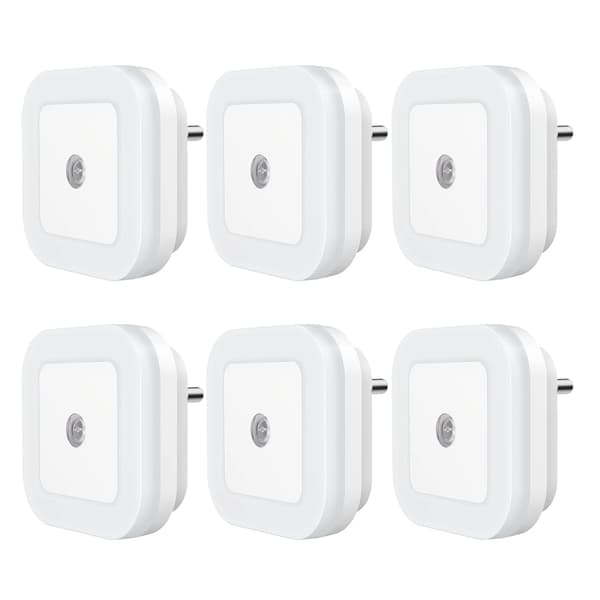 6-pack plug-in LED-nattlampa med skymningssensor för hall, trappor, badrum, kök, sovrum, barnkammare, barnrum, dagsljusvit