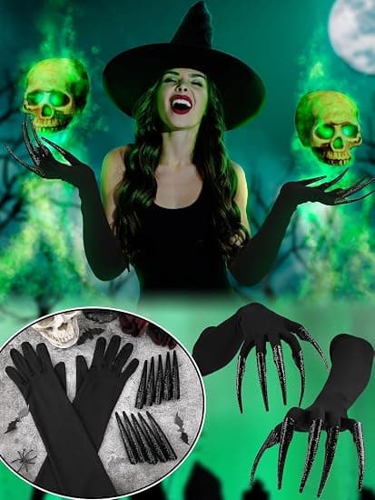 Långa fingerklohandskar Läskiga Halloween-häxdräkter för kvinnor