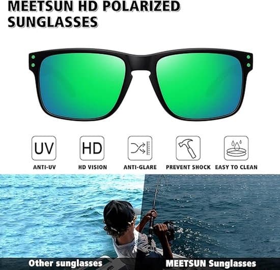 Polariserade solglasögon för män – Rektangulära solglasögon för bilkörning och fiske med UV400-skydd för män och kvinnor – Gröna