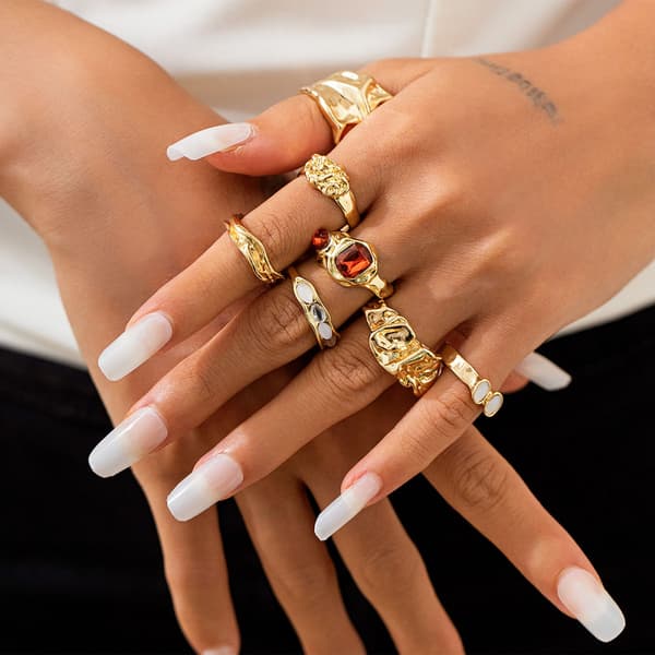 Lava Geometrisk Diamant Edelsten Ring Sett Personlig Flytende Legering Polert Ring