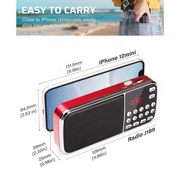 Bärbar USB AM/FM-radiohögtalare musikspelare stöder Micro SD/TF-kort
