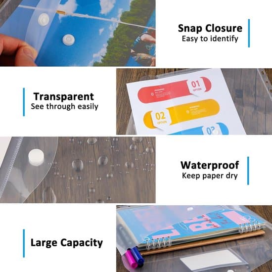 30 x A4 Mappe Gennemsigtige perforerede plastik A4-mapper med tryklukning og etiket til dokumenter papirkort (Hvid)