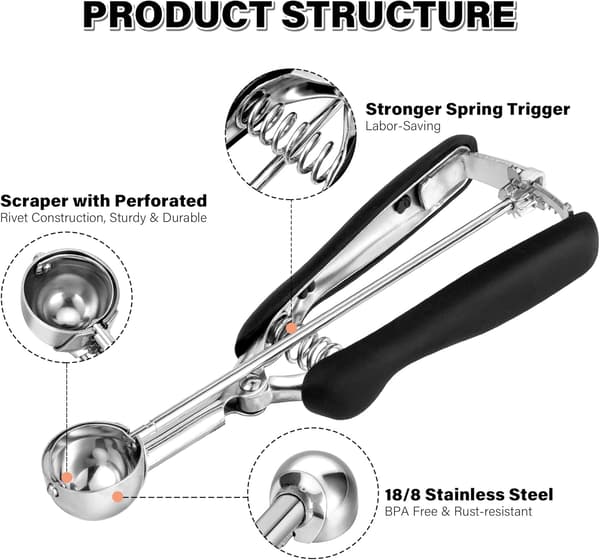 Iscremske - rustfrit stål - 3 cm - ekstra lille - behagelig - sort