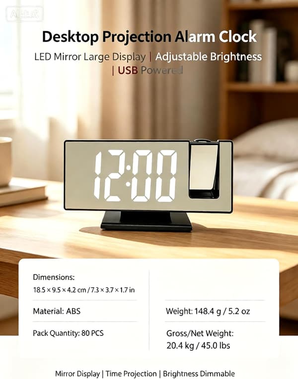 LED-spegelväckarklocka med projektion och stor display