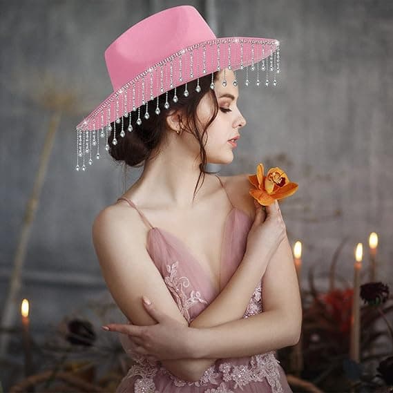 Brude-cowboyhat - Sammenfoldelig hat - Perfekt til polterabend - Med rhinsten - Pink