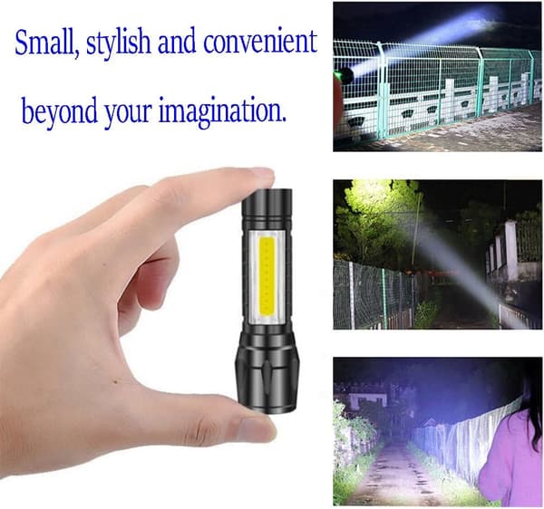 LED-taskulamppu ladattava USB-taskulamppu minivalo erittäin kirkas kädessä pidettävä COB-sivukohdevalolla 2 kappaletta.