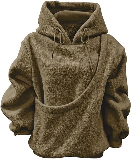 Hættetrøje med kæledyrspose, oversized fleecetrøje med frontlomme, hætte og snøre, maskinvaskbar, bronze, L brown L
