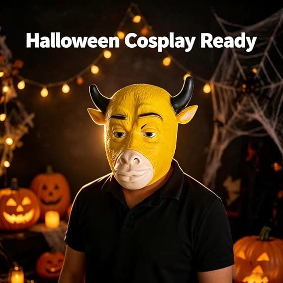 Gul tjurmask i latex för Halloween-cosplay