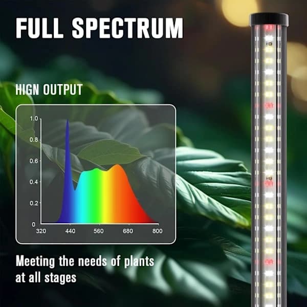 165 cm vertikalt vækstlys til planter – Fuld spektrum LED med timer og 10-trins dæmpning egnet til indendørs og drivhusbrug.