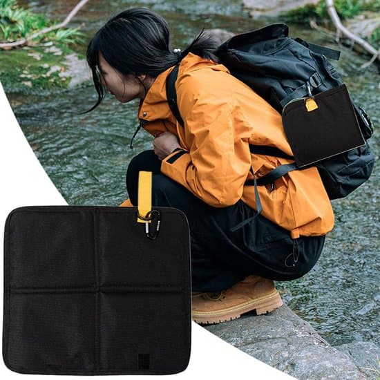 Sammenklappelig sædepude - Med velcro - 36 x 32 cm - Bærbar - Velegnet til picnics camping vandreture backpacking bjergbestigning Sort