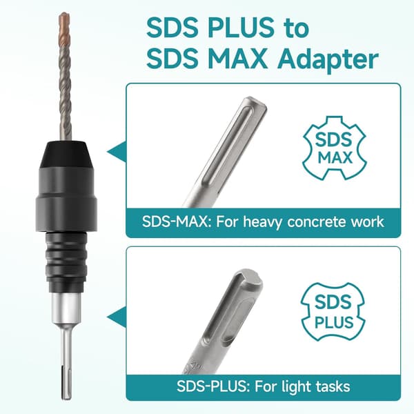 SDS-Plus til SDS-Max adapter til borehammere - 8-1/4 tommer lang sort legeret stål adapter