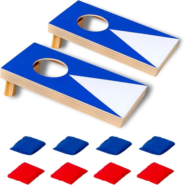 Bærbart Mini Bordplade Cornhole Kaste Spil 2-delt Sæt Træ Bordplade Cornhole Kaste Spil Sæt Belagt Træplade med 4 Røde 4 Blå Poser