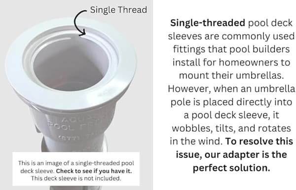 Paraplystångsstabilisator reducerande gängad adapterinsats för Baja Deck Pool Sleeves