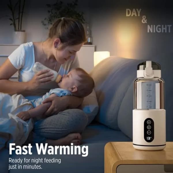 Kannettava LED-näytöllinen pullonlämmitin 300 ml USB-ladattava pullonlämmitin Matkapullonlämmitin Valkoinen