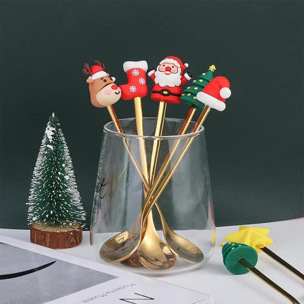 Julsked hushåll rostfritt stål julgran tesked julkaffesked bestick present julsked 6-delad presentförpackning