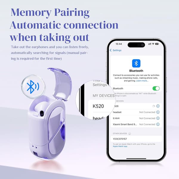 Hjerteformede trådløse hovedtelefoner kompatible til piger og børn Søde små usynlige trådløse Bluetooth-hovedtelefoner lilla