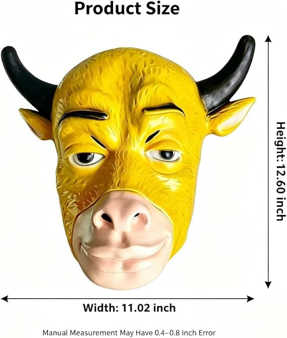 Gul tjurmask i latex för Halloween-cosplay