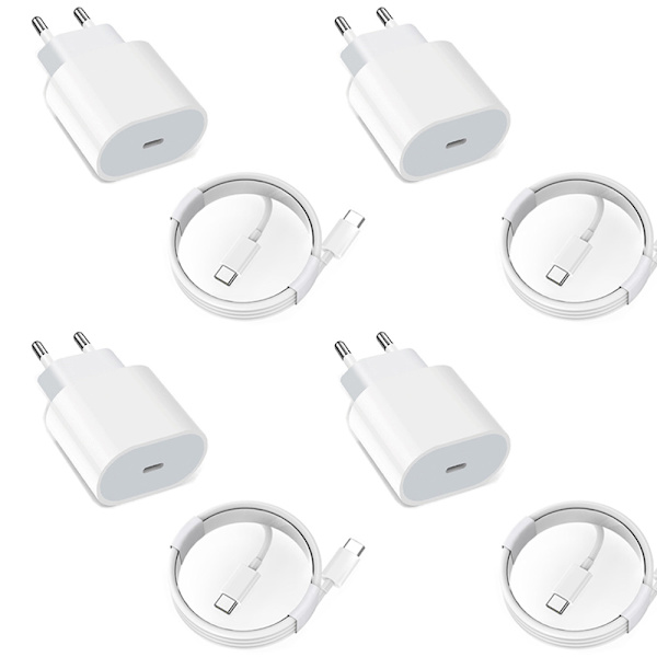 4 stk lader til iPhone 15 + 2M kabel Hurtiglader USB-C til USB-C