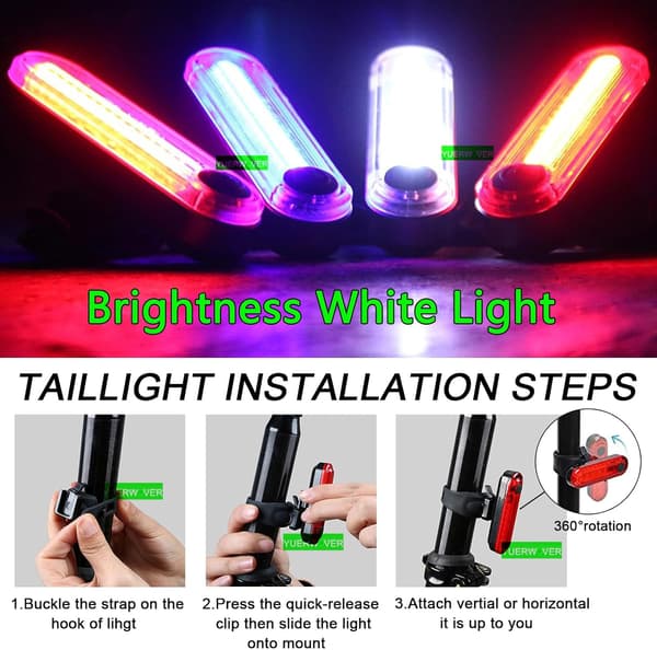 2-pack USB-uppladdningsbara LED-cykelbaklyktor, viktiga reflexer för nattcykling, säkerhetslampor för sadelstolpen.