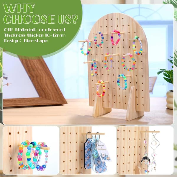 1 sæt nøglering display stand træ pegboard display stand med 25 stykker stifter oval armbånd organizer