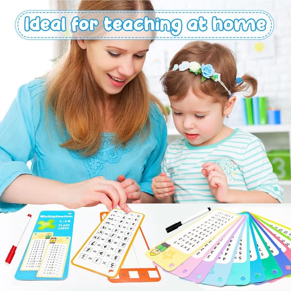 60-pack Multi Math Flash Cards Addition Subtraction Multiplication Division Flashcard med 2 Dry Erase Markers 4 Rings Educational Times Table