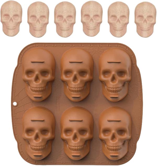 Halloween Dödskalle Silikon Bakform 6-håls 3D Pirat Dödskalle Bakform Brun