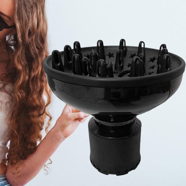 Universal hårdiffusor anpassningsbar hårtorksfäste för hårtorksmunstycken från 3,8-6 cm diameter Black