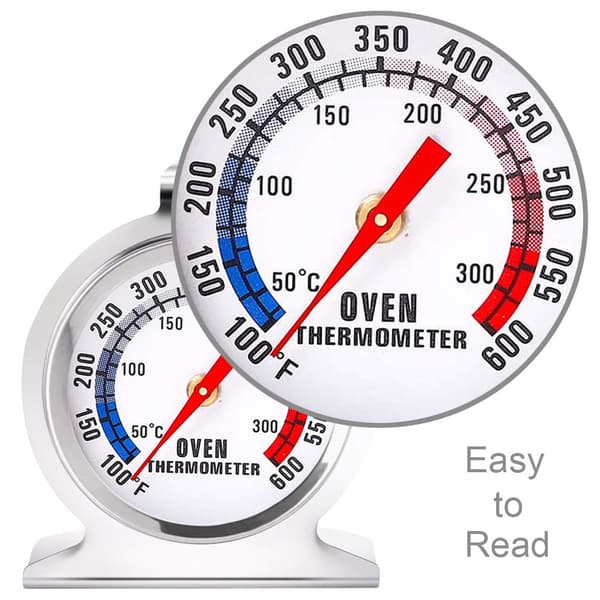 2-pak stort ovntermometer med dobbelt skala 50-300°C/100-600°F grilltermometer med krog og stativ til BBQ-bagning i rustfrit stål