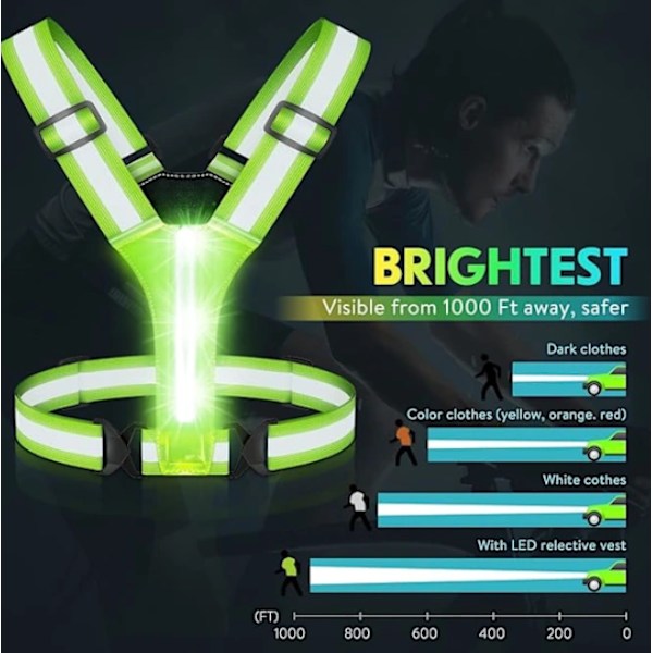 LED Refleksvest Løb USB Genopladelig LED Lysvest