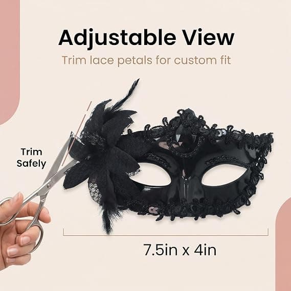Spets Venedig Maskeradmask för Kvinnor (Svart)