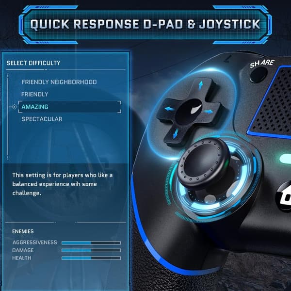 Kablet controller til pc med dobbelt vibration og bevægelsesmotorer kompatibel med PS4 og Windows 11/10/8/7 Blue