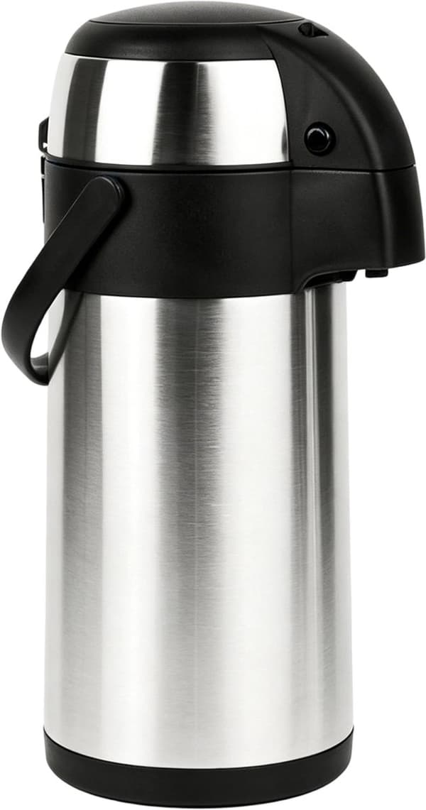 3L Rustfrit Stål Airpot Pumpe Termodispenser til Kaffe, Te & Varmt Vand Stor Vakuum Termokande til Kontor, Hotel & Møder (Sølv)