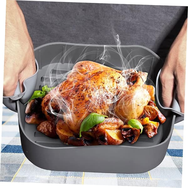 Firkantet genanvendeligt silikone tilbehør til airfryer ovn grå
