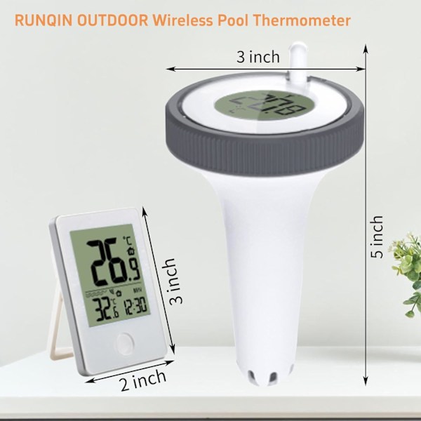Digital trådløst flydende pooltermometer vandtermometer indendørs display udendørs pooltermometer sæt letlæselig LED-baggrundsbelysning