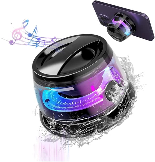 Magnetisk bærbar Bluetooth-højttaler mini Audio Box Dual-Channel Stereo Bluetooth 5.3 Version Højttaler 7-timers afspilningsvarighed Telefonholder (sort)