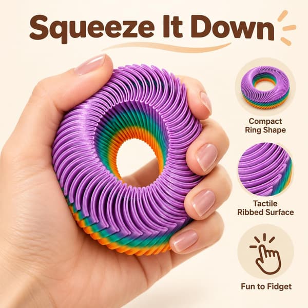 3D-printad fidget-leksak, flexibel räfflad loop, sensorisk ring, töjbar taktil handleksak för skrivbord, resor och studier, flerfärgad