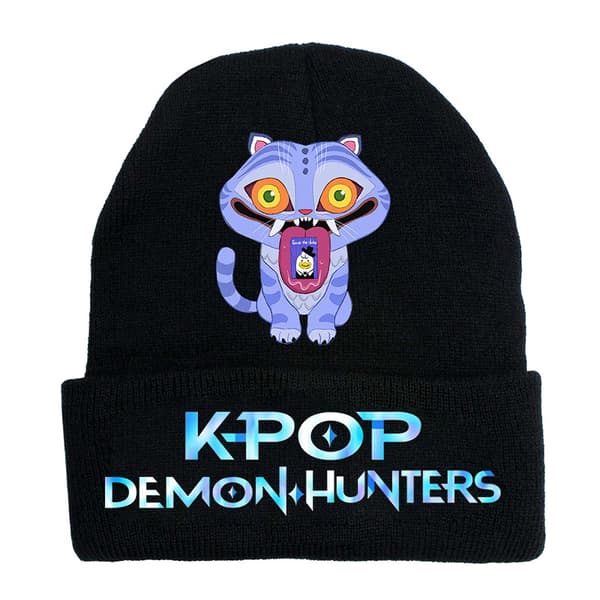 KPOP DEMON HUNTER stickad mössa lockig ullmössa tryckt beanie utomhus kall mössa vuxen Vit - 4 White - 4 One size