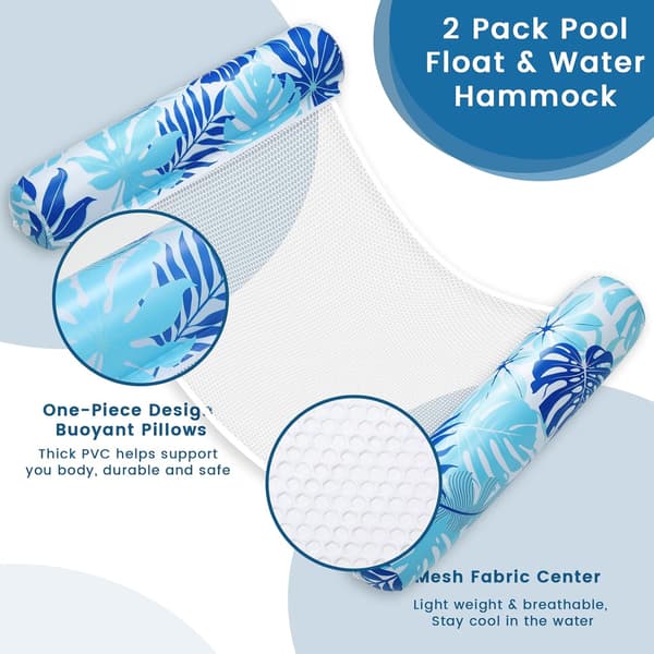 2-pack uppblåsbara poolflottar för vuxna 4-i-1 vattenhängmatta solstolar flottar tjocka PVC-poolflottar för pool och semester