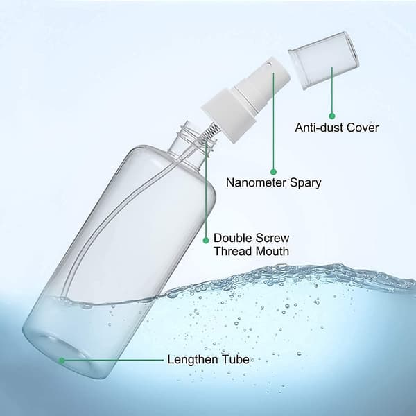 Förpackning med 6 50 ml transparenta tomma påfyllningsbara återanvändbara finfördelningsflaskor i plast