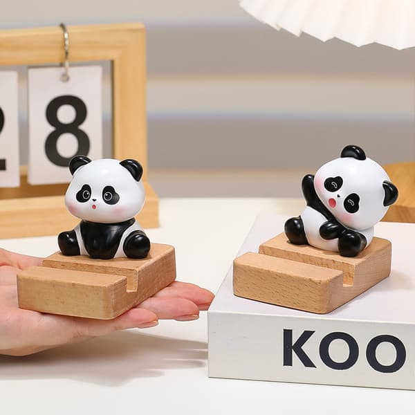 Panda Telefonholder Sød Telefonholder Mini Trætelefonholder Velegnet til Alle Telefoner D