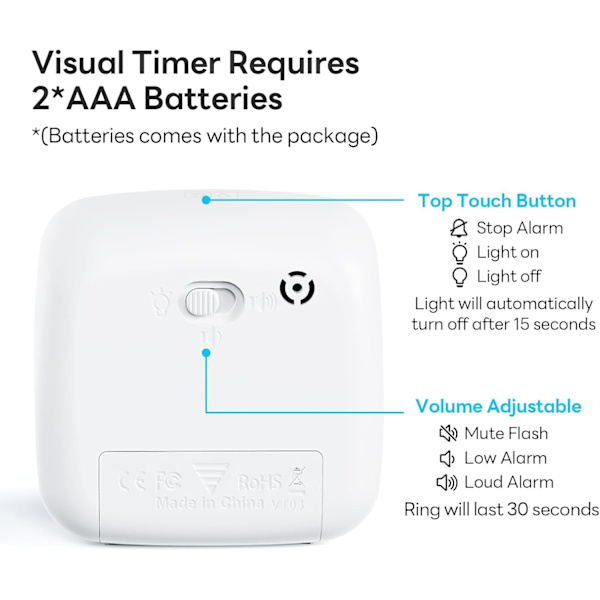 Visuel timer 60 minutter regnbue nedtællingstimer til børn og voksne tidsstyringsværktøj (blå)