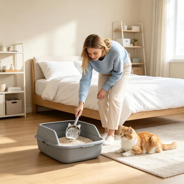 Kattspade i rostfritt stål med finmaskigt nät för kattlåda