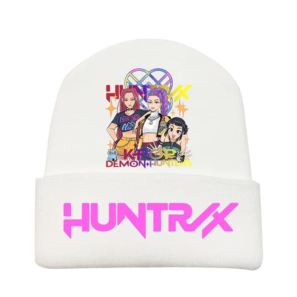 KPOP DEMON HUNTER stickad mössa lockig ullmössa tryckt beanie utomhus kall mössa vuxen Vit - 4 White - 4 One size
