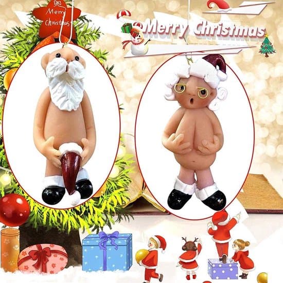 Juldekoration 8 cm - Naken tomte och naken tomtemor - Julgransprydnad