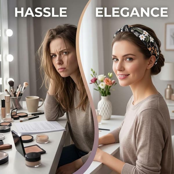 Svart & Champagne Brett Spetsdiadem för Kvinnor Broderad Blommig Andningsbar Elastisk Håraccessoar